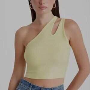 Fitted Ribbed Shine One Shoulder Cutout Cropped Tank